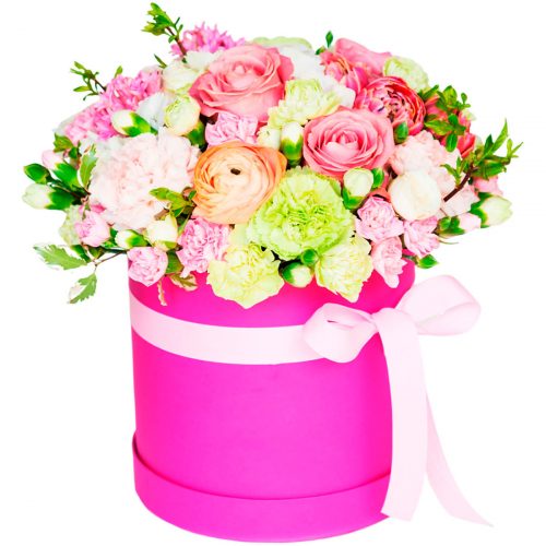 Цветы в шляпной коробке «Хрустальный сон»