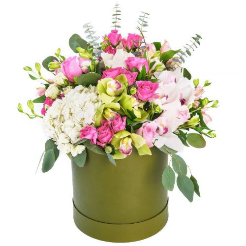 Цветы в шляпной коробке «Морская свежесть»