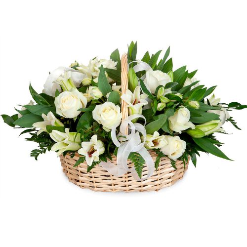 Цветочная композиция в корзине «Белоснежный ангел»