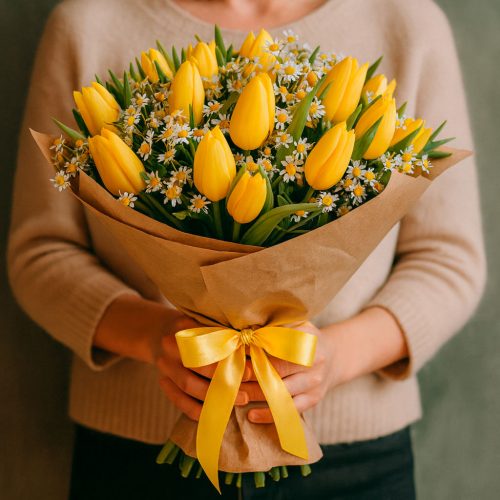 Букет из свежих цветов «Нежные огоньки»